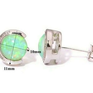 Beautiful Rounds Green Fire Opal Silver Earrings